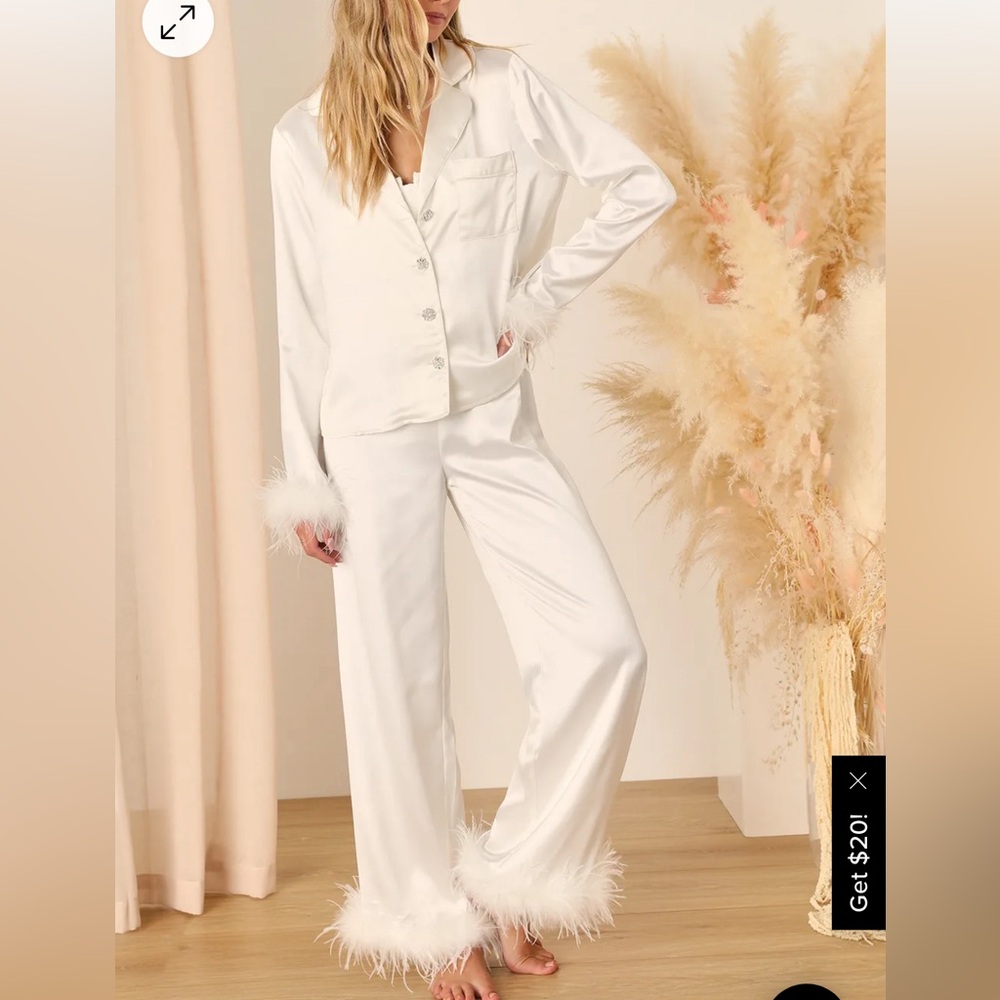 Bridal Pajamas with feathers and rhinestones